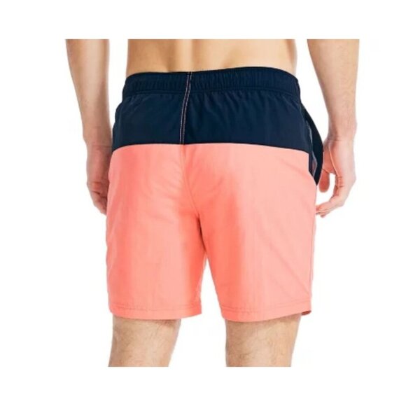 Nautica Mens Swim Trunks With Drawstring Waistband In Coral, Navy Blue Size S - Picture 7 of 8